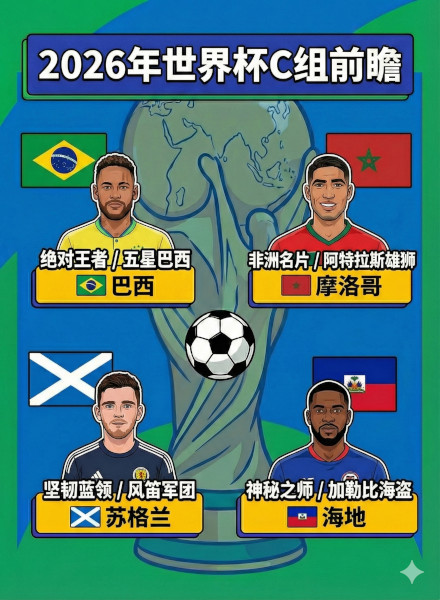 2026世界杯C组前瞻：桑巴军团领衔，北非雄狮与苏格兰高地人的突围之战